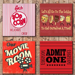 Vintage Movie Theater Wooden Drink Coasters - For Movie Room - 4 x 4 - High gloss finish. Durable, Lightweight and Unbreakable!