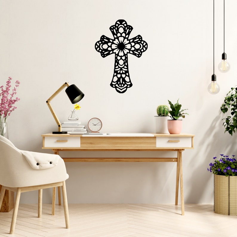 Floral Cross Metal Wall Art Religious Home Decoration Cross Etsy
