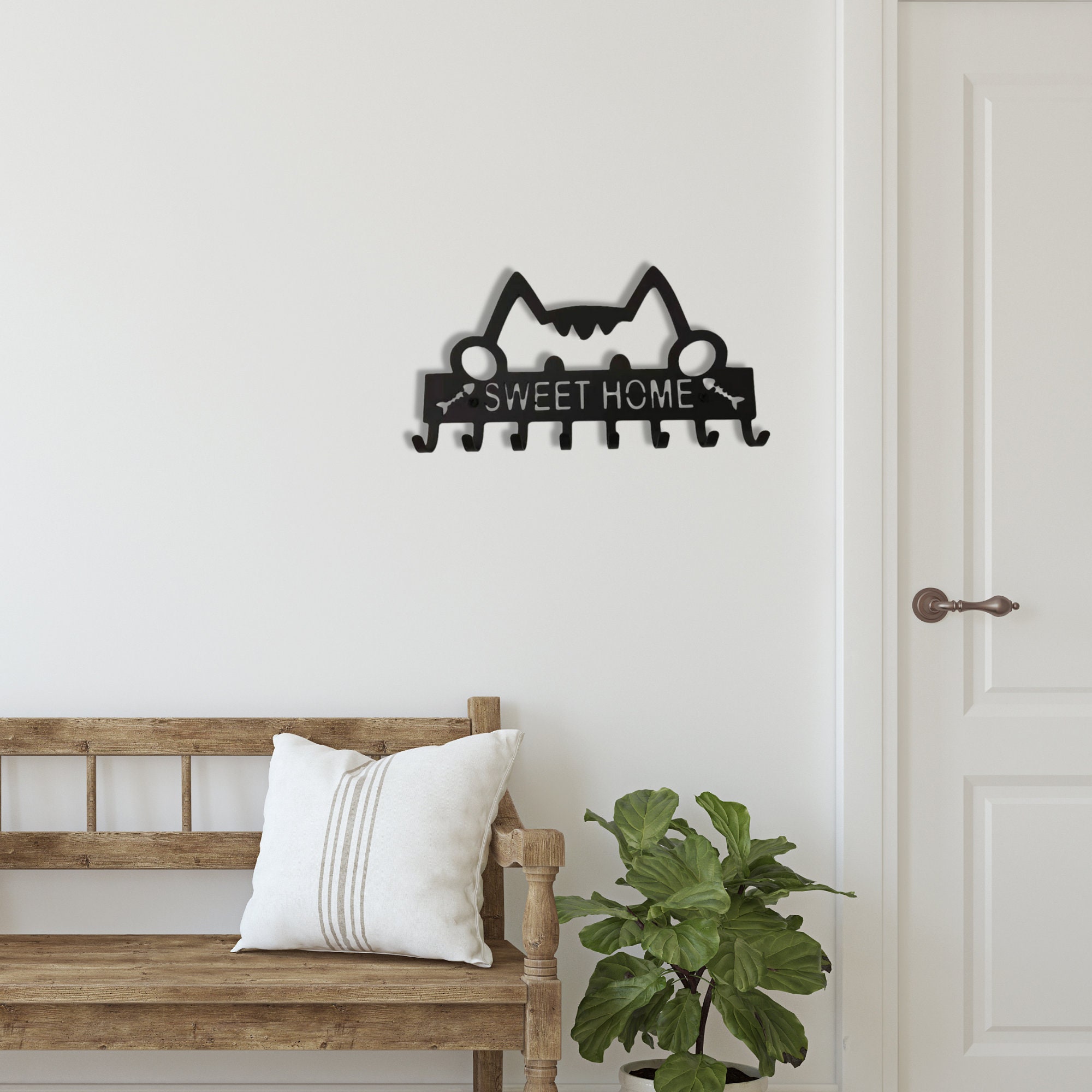 Sweet Home Cat Key Holder, Metal Key Rack, Metal Wall Hanger