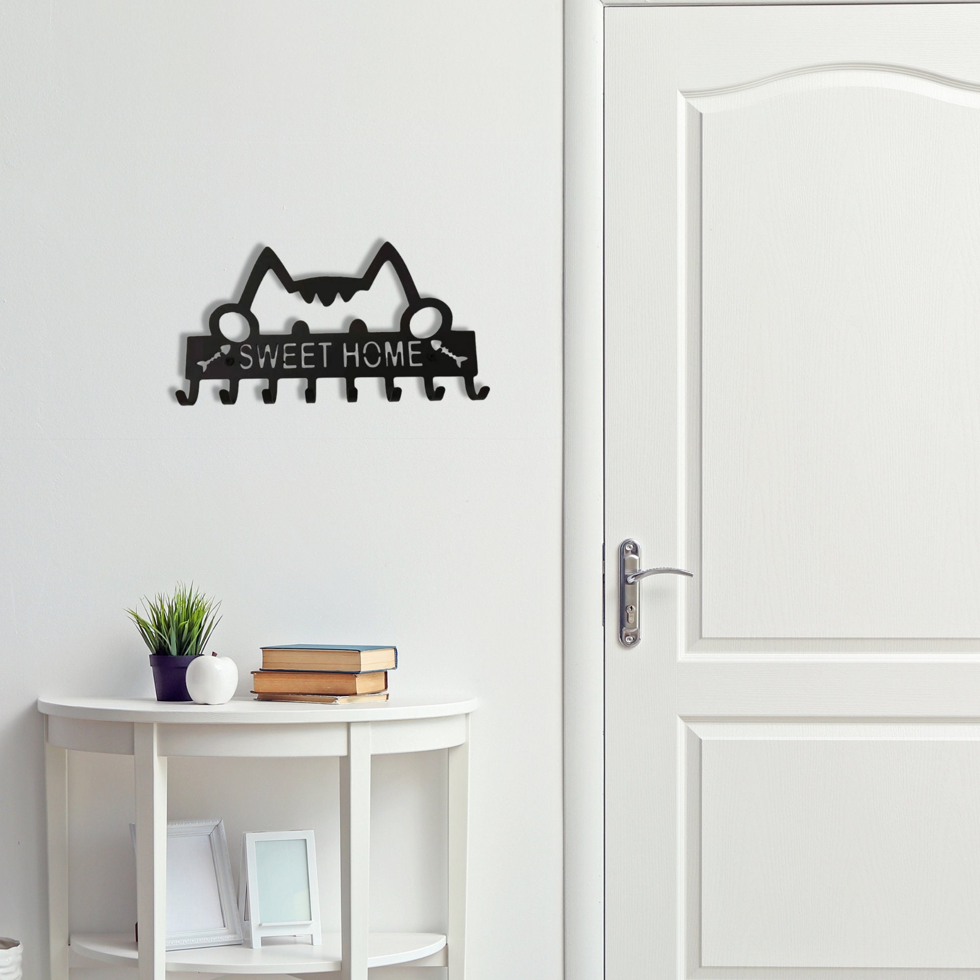 Sweet Home Cat Key Holder, Metal Key Rack, Metal Wall Hanger