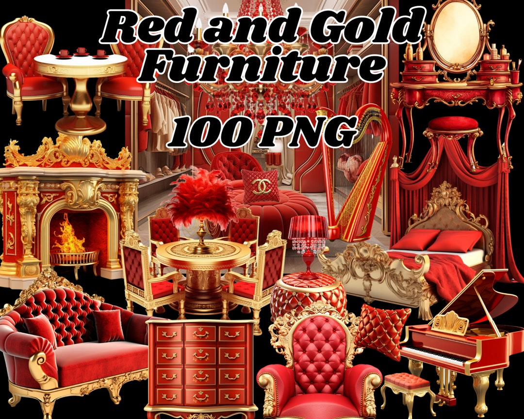 Red and Gold Furniture Clipart 100 Transparent PNG Glamor Etsy