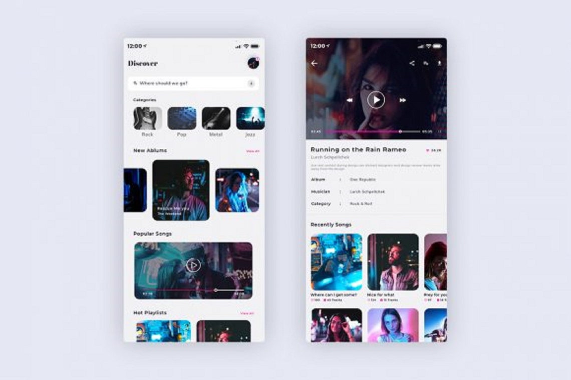 Music-mobile-app-ui-kit-light-dark-graphics - Etsy