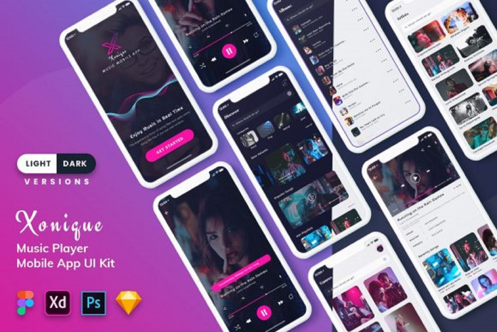 Music-mobile-app-ui-kit-light-dark-graphics - Etsy