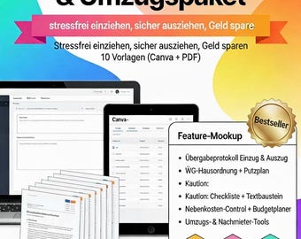 Das ultimative WG-Umzugspaket – 10 Vorlagen (Canva + PDF) für Übergabe, Hinterlegung, Nebenkosten, Nachmieter & Planung