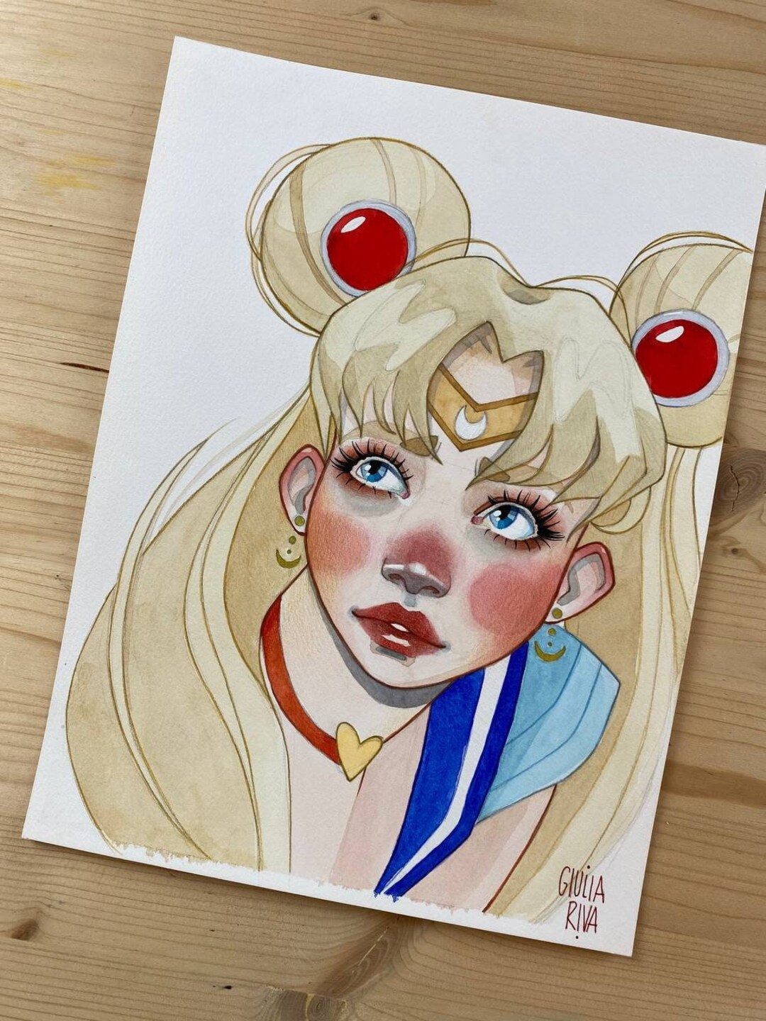 SAILOR MOON Watercolor Painting, ORIGINAL by Giulia Riva Scaloppinee, Illustration, Fan Art ...