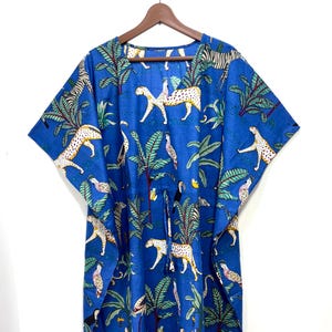 Vestido largo caftán de algodón bohemio / Caftán con estampado animal / Vestido de noche cómodo de verano / Vestido playero largo / Regalo para ella