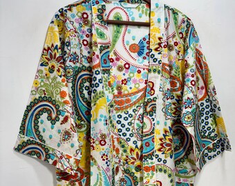 Indischer Kimono aus 100 % Baumwolle, bequemer, leichter Kimono, Geschenkidee für Frauen, handgefertigter Kimono mit Blockdruck, Brautjungfern-Kimono
