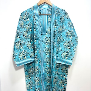 Indian Comfortable Dressing Gown | Summer Nightwear Cotton Kimono | Beach Coverup Sleepwear Bathrobe | Bohemian Floral Print Vacation Kimono
