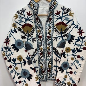 Cotton Suzani Hand Embroidery Jacket, Boho Style Quilted Handmade Jackets, Winter wear Short Jacket, Bohemian Jacket, Unique Ethnic Fashion