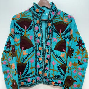 Handmade Suzani Jacket, Boho Hippie Short Jacket, Floral Hand Embroidery Jacket, Suzani Winter Women Coat, Indian Cotton Suzani Tnt Jacket