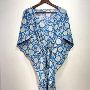 Indian Beachwear Cotton Kaftan / Coverup Loungewear Dress / Lightweight Kaftan Vacation Dress / Block Print Kaftan / Cotton Dress For Women