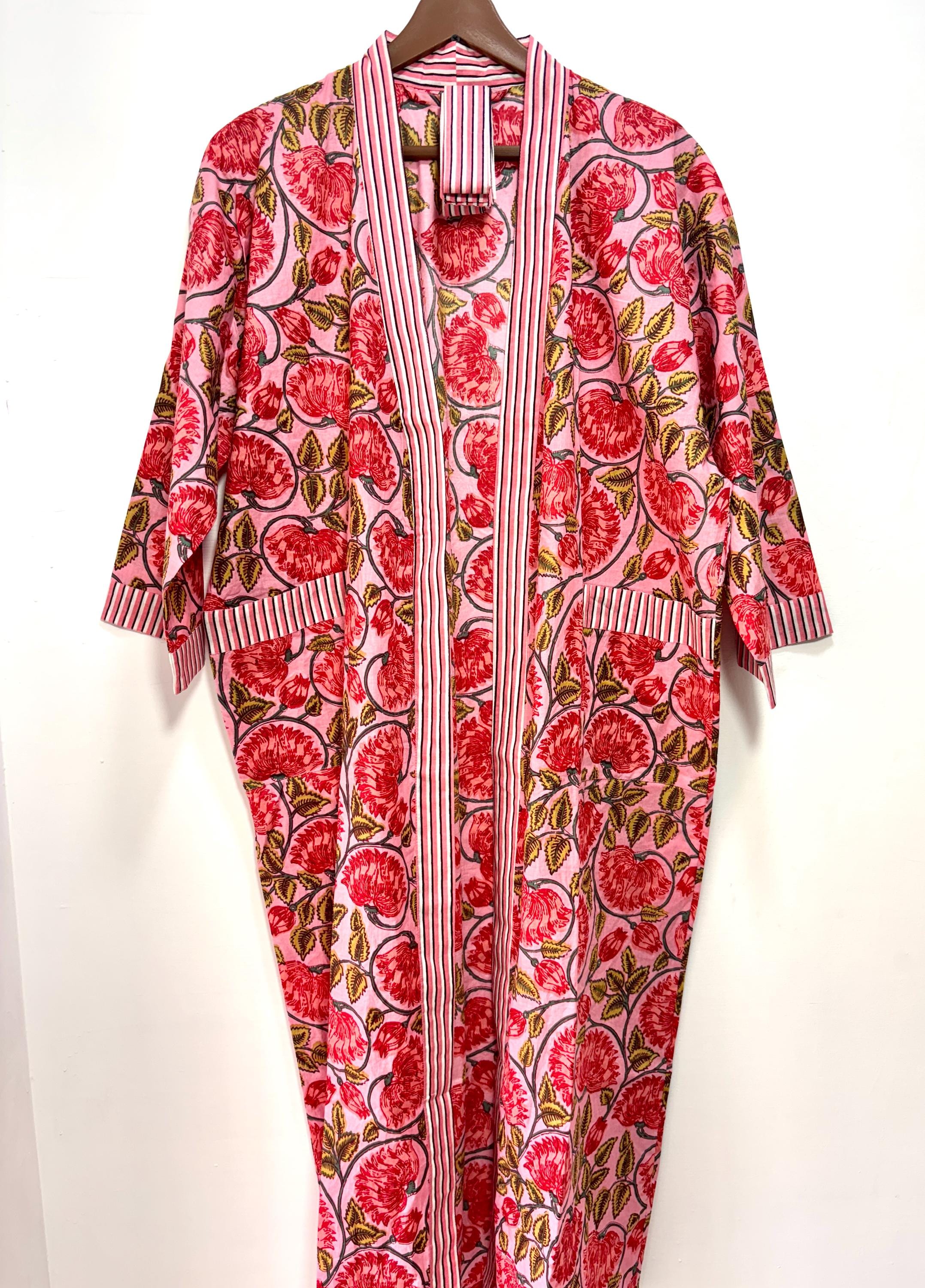 Comfy Cotton Shower Robes, Summer Nightwear Dressing Gown, Coverup Floral Print Kimono, Lightweight Bathrobe, Bohemian Sleepwear Long Kimono