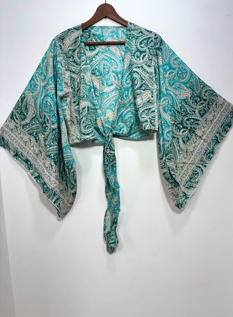Tie and Dye Silk Crop Top | Indian Silk Tie Dye Top | Bell Sleeves Top | Front Tie Top | Silk Crop Top | Boho Hippie Crepe Beach Crop Top. Bell Sleeve Plus Size Tie Top, Bohemian Wrap Top, 3 Way Tie Hippie Boho Blouse, Flare Sleeves, Paisley Print, 70s Top, Silk Retro Top.