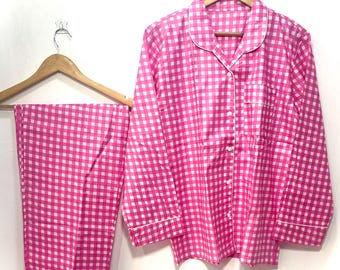 Ensemble de pyjama à carreaux en coton | Ensembles assortis | Chemise de pyjama à manches longues | Combinaison de nuit douce | Cadeaux de demoiselle d'honneur | Ensemble pyjama pour femme