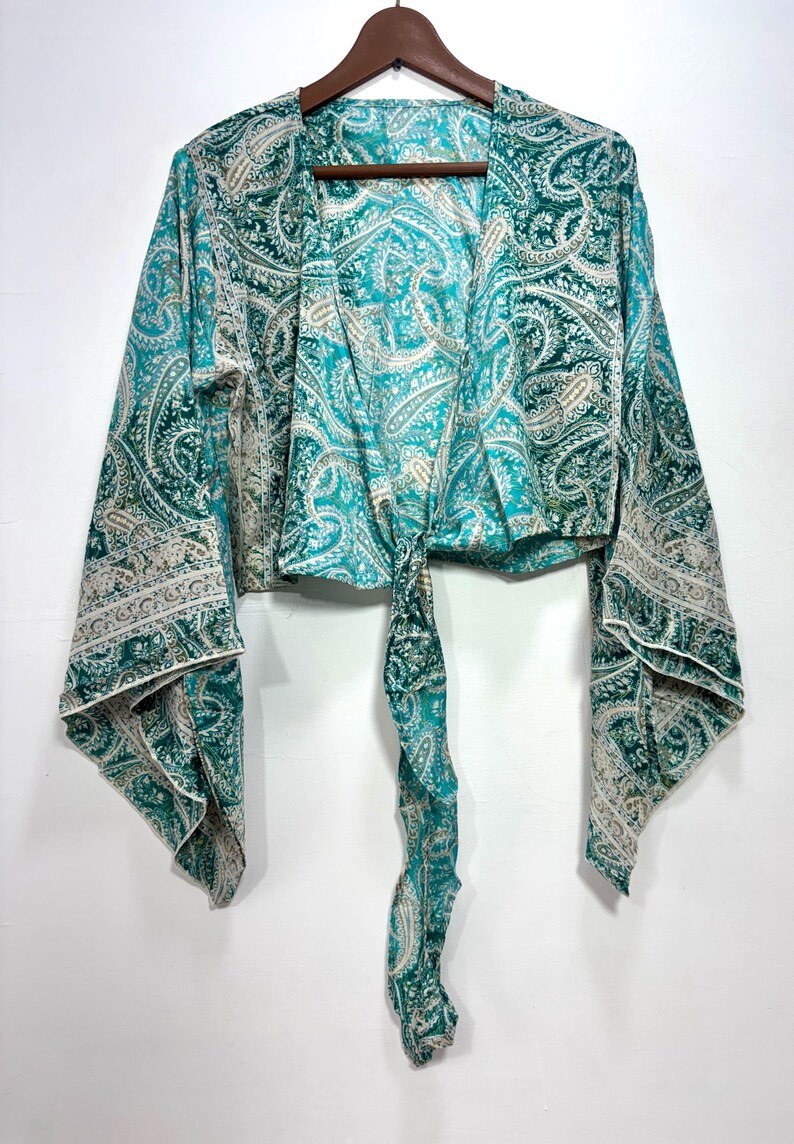 Tie and Dye Silk Crop Top | Indian Silk Tie Dye Top | Bell Sleeves Top | Front Tie Top | Silk Crop Top | Boho Hippie Crepe Beach Crop Top. Bell Sleeve Plus Size Tie Top, Bohemian Wrap Top, 3 Way Tie Hippie Boho Blouse, Flare Sleeves, Paisley Print, 70s Top, Silk Retro Top.