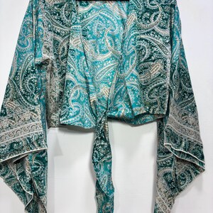 Tie and Dye Silk Crop Top | Indian Silk Tie Dye Top | Bell Sleeves Top | Front Tie Top | Silk Crop Top | Boho Hippie Crepe Beach Crop Top. Bell Sleeve Plus Size Tie Top, Bohemian Wrap Top, 3 Way Tie Hippie Boho Blouse, Flare Sleeves, Paisley Print, 70s Top, Silk Retro Top.