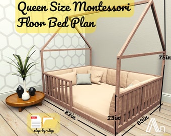 Queen Size Montessori Floor Bed Build Plan I DIY Wooden Bed Plan I Woodworking Plans I House Bed I Furniture Plans I Imperial Units I pdf