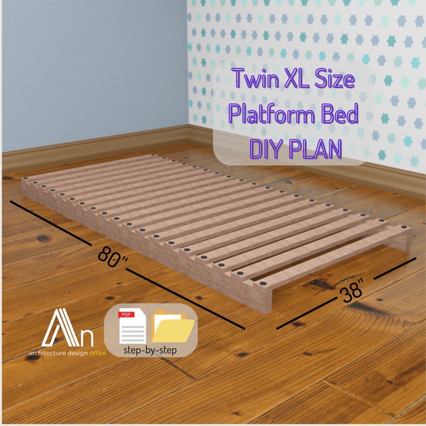 Plan de construction de lit plateforme de taille Twin XL I Plan de lit pour enfant I Plans de menuiserie I Lit en bois minimaliste I Plan de bricolage facile I Unités impériales I pdf