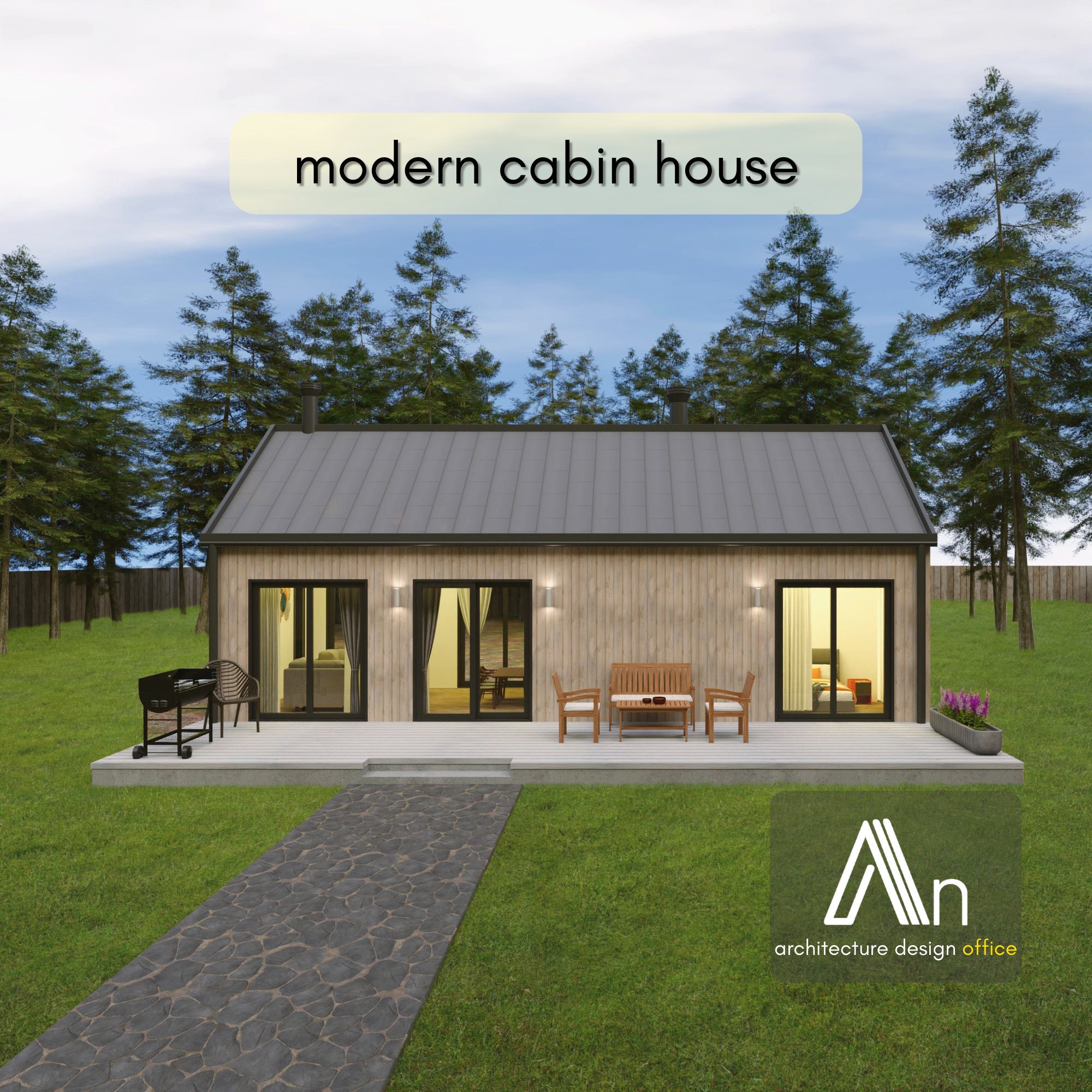 20' X 40' Modern Cabin House Blueprint I Barnhouse Cabin Plan I 800 Sq