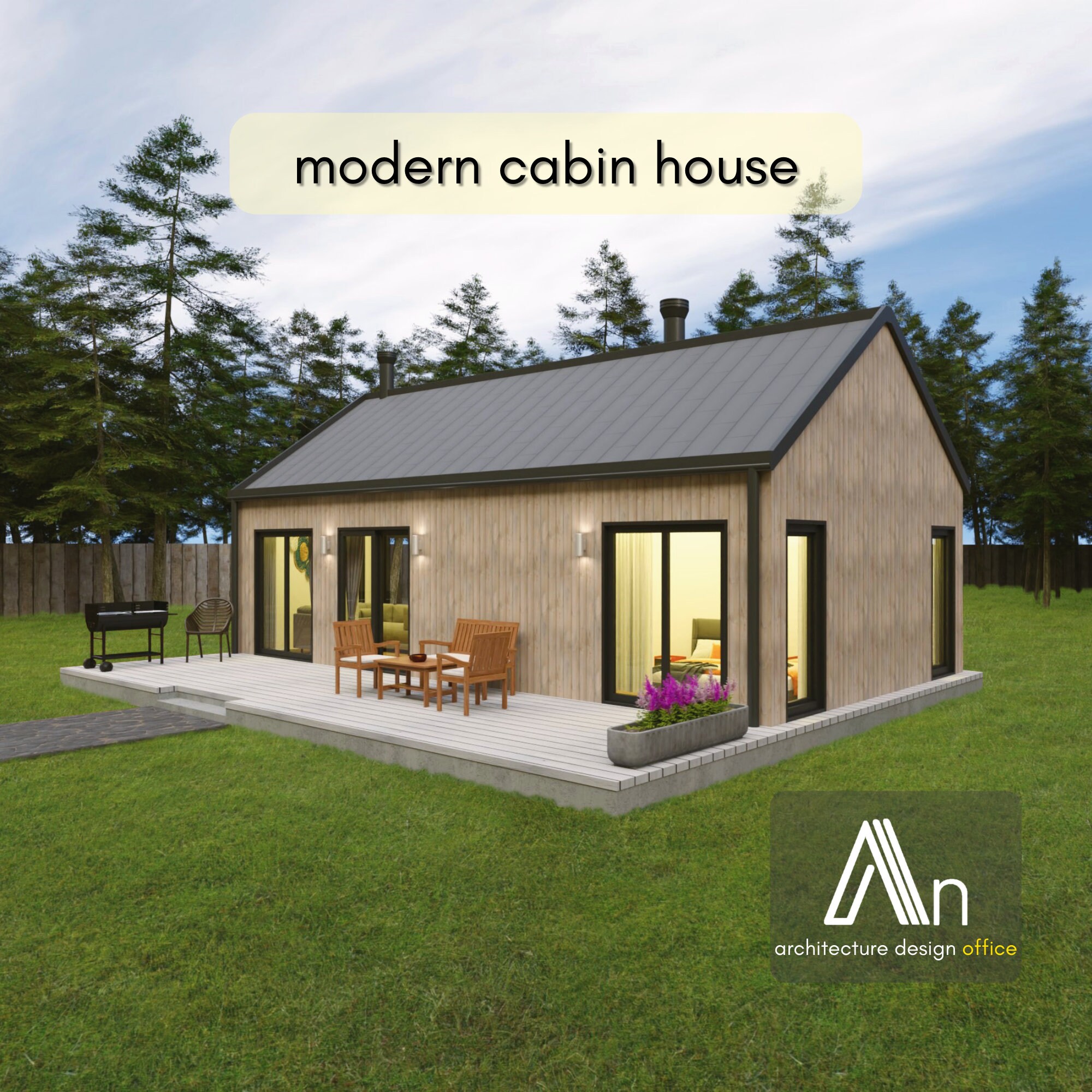 20' X 40' Modern Cabin House Blueprint I Barnhouse Cabin Plan I 800 Sq