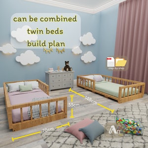 can be combined twin beds build plan I DIY Wooden Bed Plan I Woodworking Plans I Farm House Bed I Furniture Plans I pdf I metric plan