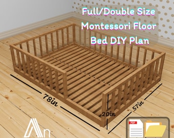 Vollgröße Montessori Bodenbett Bauplan I Doppelgröße DIY Holzbett Plan I Holzarbeitsplan I Wohnmöbel Plan I Imperial Einheiten I pdf