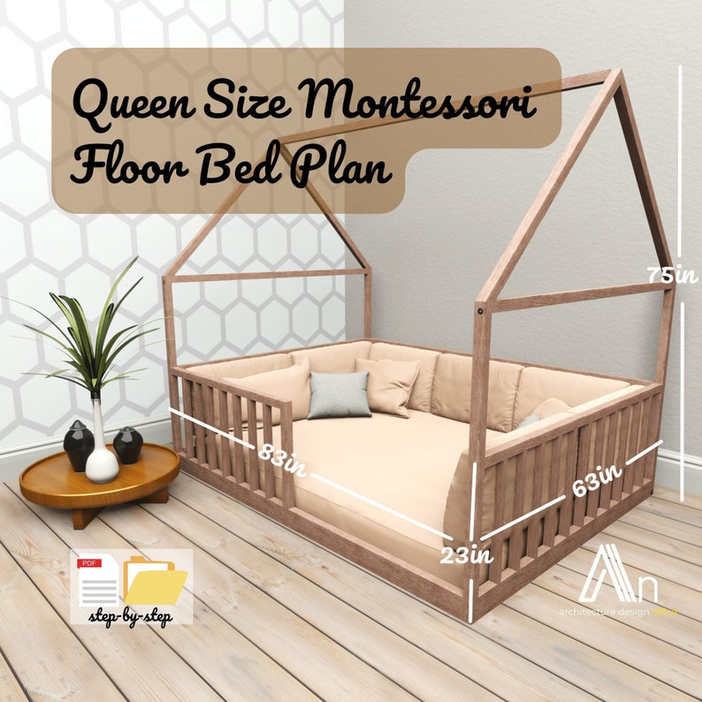 Queen Size Montessori Floor Bed Build Plan DIY Wooden Etsy