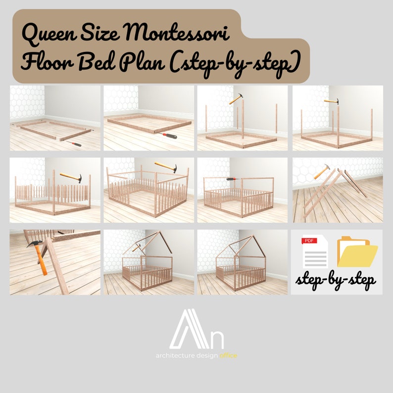 Queen Size Montessori Floor Bed Build Plan DIY Wooden Etsy