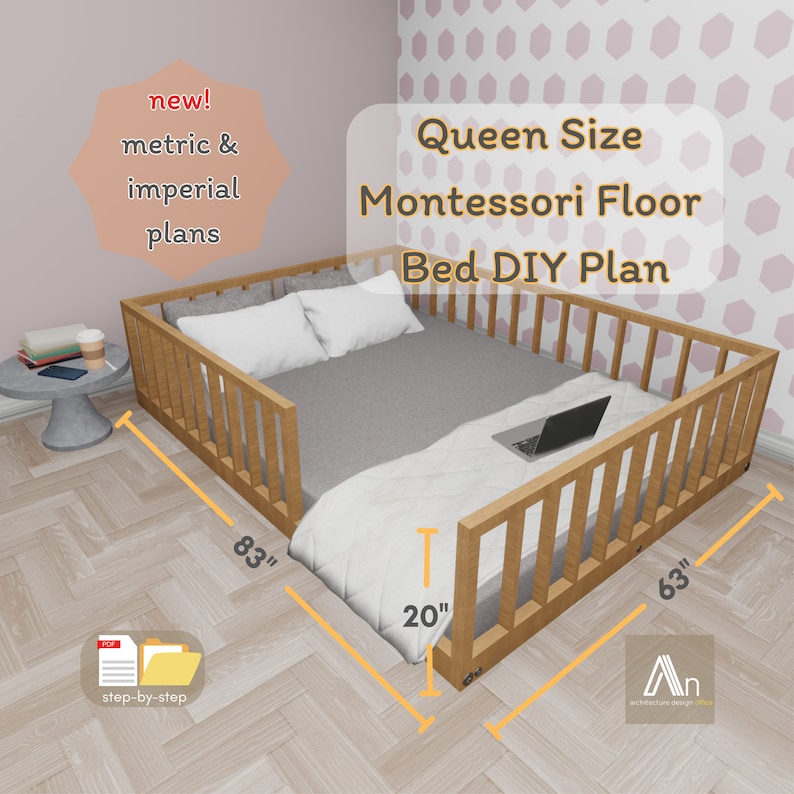 Queen Montessori Floor Bed Build Plan I Queen DIY Wooden Montessori Bed