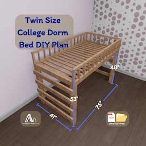 Twin Size College Wohnheim Bett Bauplan - DIY Plan für Studentenwohnheim Bett - Loft A College Wohnheim Bett Plan - Imperial Maßeinheiten - pdf