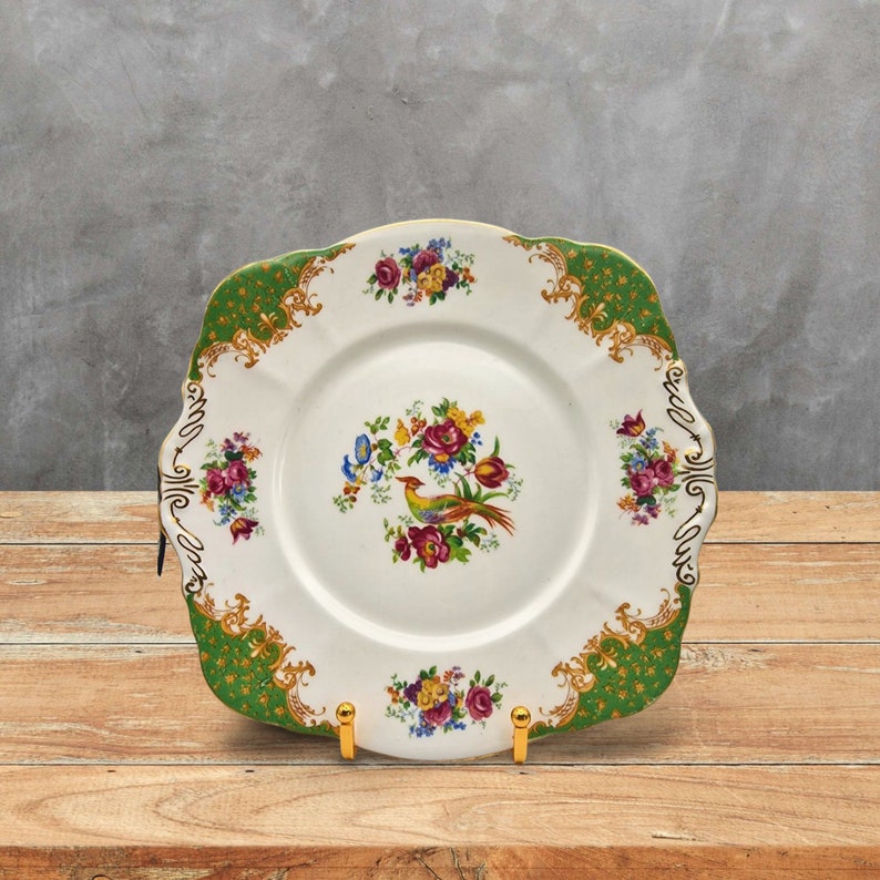 Vintage Paragon China Rockingham Green Design Serving Plate Etsy