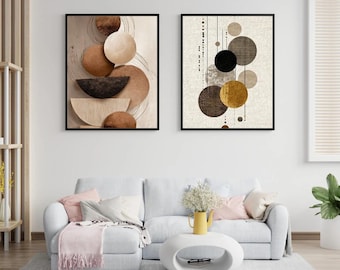 Small Apartment Neutral Wall Art Set of 2 Printable, Modern Geometric Beige Decor, Minimal Living Room Digital Download PDF 3000x4500