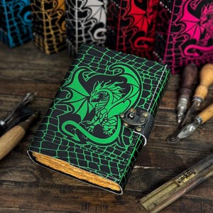 Dragon Leather Journal, Vintage Print Writing Notebook with Lock | Fantasy Premium Quality Diary for Journaling & Gift (Multiple Colors)