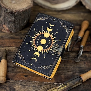 Diario vintage in pelle con fasi lunari per uomo e donna, 200 pagine di carta antica fatta a mano con bordo frastagliato, album da disegno in pelle, regalo di Natale