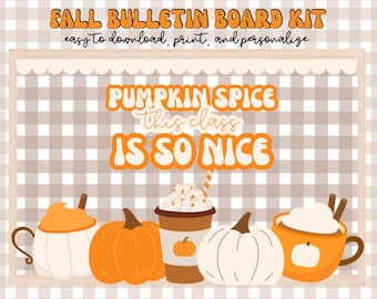 Kit para tablón de anuncios de aula con temática de Pumpkin Spice Latte, decoración para el aula