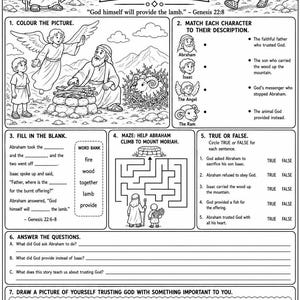 Abraham and Isaac Activity Worksheet | Bible Printable for Kids | Genesis 22