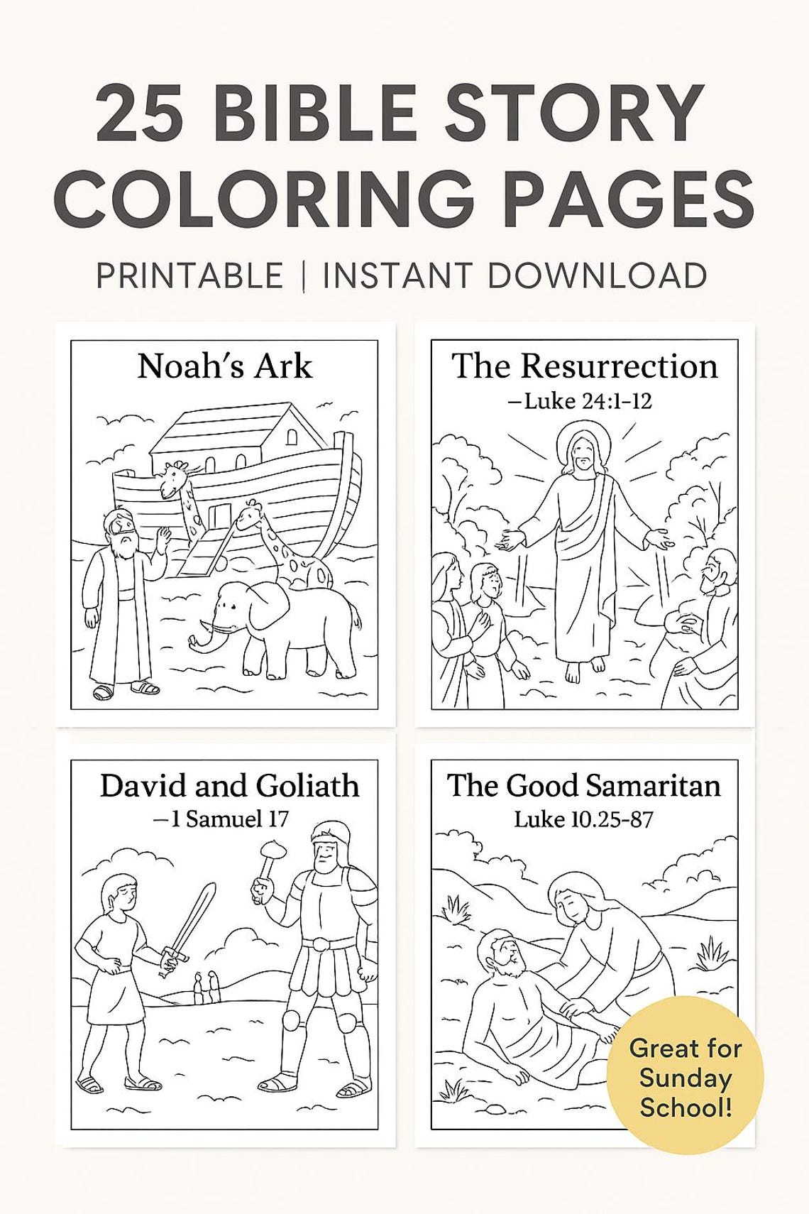 Printable Bible Story Coloring Pages Set | 25 Christian Coloring Sheets ...