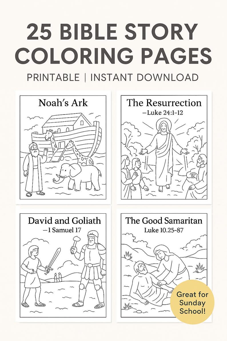 Bible Story Coloring Pages: 25 Christian Kids' Activity Sheets (digital ...