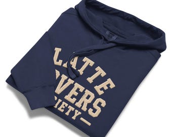 Latte Lovers Society Hoodie | Coffee Lover Sweatshirt | Cozy Coffee Hoodie | Café Aesthetic Pullover | Cable Knit Style