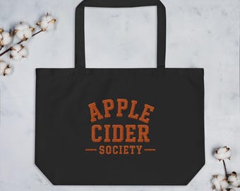 Apple Cider Society Oversized Tote Bag | Large Canvas Book Tote | Fall Market Bag | Cozy Autumn Gift | Eco Shopper