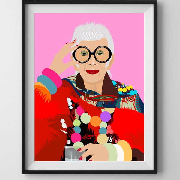 Impression d'art Iris Apfel. Illustration numérique / Illustration de portrait / Impression d'art colorée / Art mural de galerie / RIP Iris Apfel / A3 A4