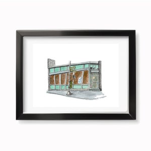The Union Pool Bar Watercolor Art Print: Loose Abstract Sketch & Wash, Brooklyn NYC Tavern Storefront, Urban Landscape Illustration