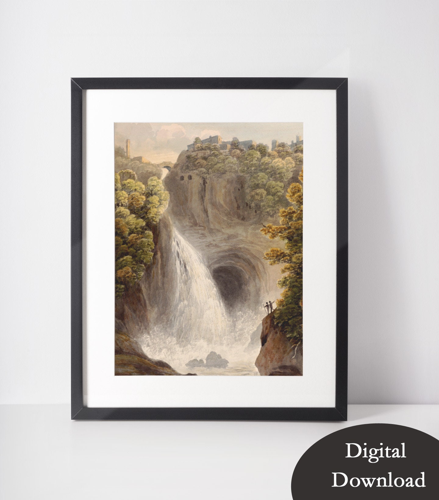 Hiking clipart illustration depicting a hiker with a backpack, enjoying the  scenic view of a waterfall in a lush forest. AI Generated 26674671 PNG