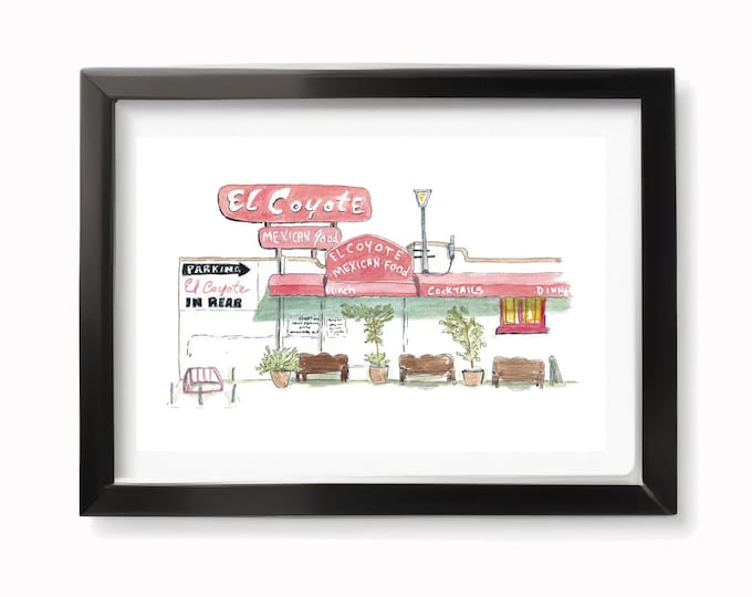 El Coyote Watercolor Print: Los Angeles Landmark Restaurant Art