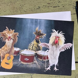 5" x 7" blank greeting card - Chicken Band - Funny Chicken Art Card