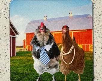 2"x2" Small Magnet - Chicken Couple @ The Farm - free shipping