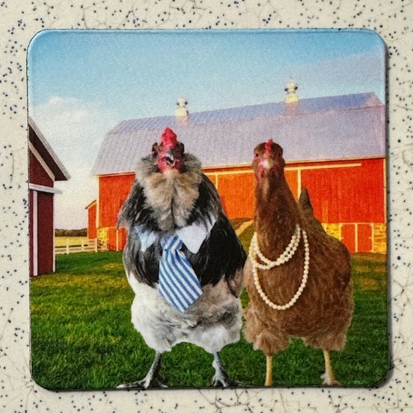 2"x2" Small Magnet - Chicken Couple @ The Farm - free shipping