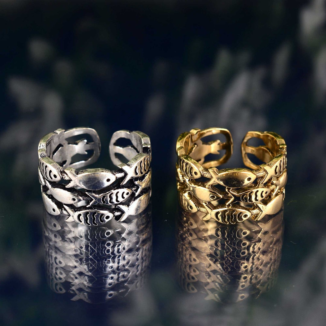 Gold Fish Ring, Swimming Fish Ring, Fish Ring, Sea Ring, Ocean Ring ...