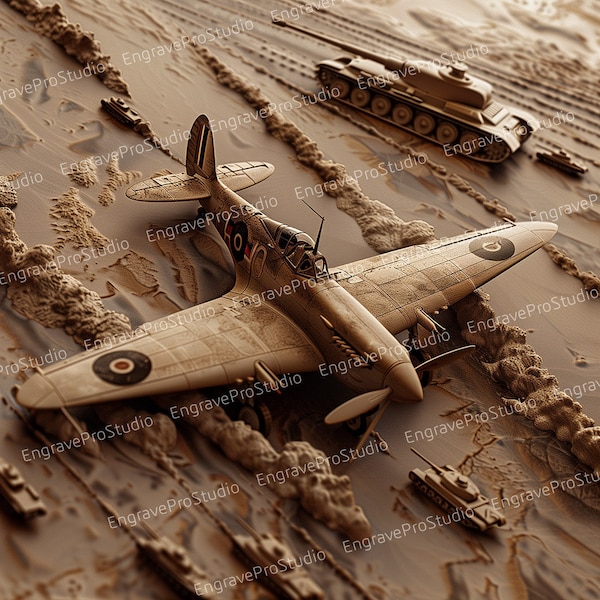 Laser Engraving file | Laser Ready | PNG Engraving | Digital Downloadable File | 3D Illusion Laser Engraving | 2nd World war Airplane & Tank