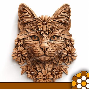 3d Cat floral artwork | 3D Illusion Laser Engraving | Laser Engraving file | Laser Ready | PNG Engraving | Digital Downloadable File